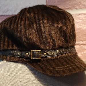 Chic Brown Faux Fur Bucket Hat with Black Band